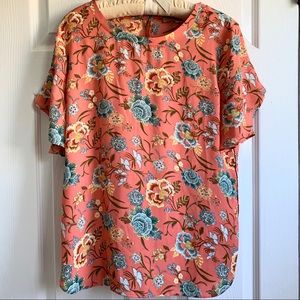 LOFT Flutter Sleeve Peach Floral Blouse